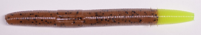 (#54A) 5" TRICK STICK - PUMPKIN SEED/CHARTREUSE TAIL - 10 PER BAG