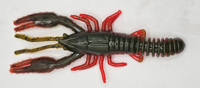 (#85) 4" CRAW WORM - GREEN PUMPKIN TEXAS RED - 8 PER BAG